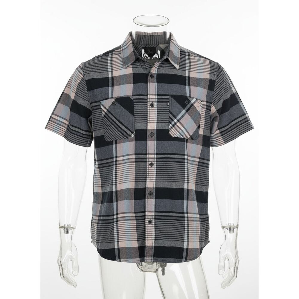Junk Food Navy Blue Plaid Short Sleeve Button Down Shirt Men's Large New